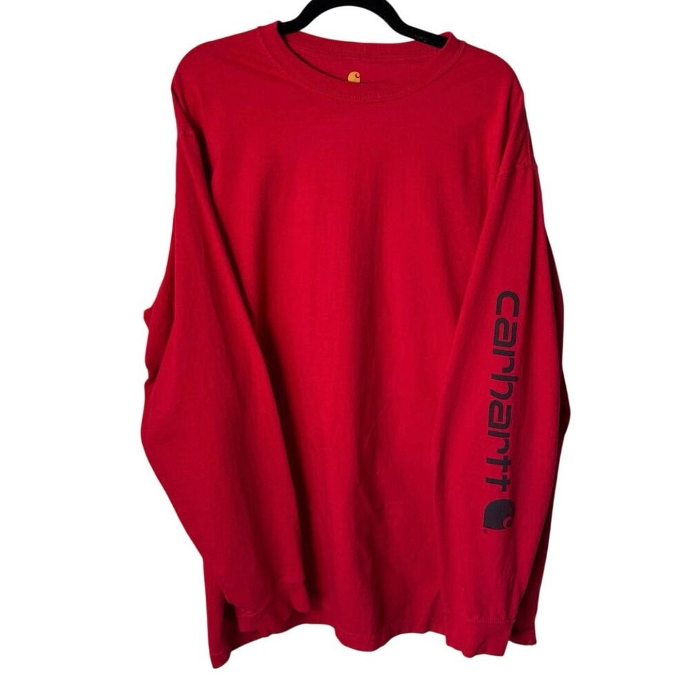 Carhartt 2XL Tall Loose Fit Heavyweight Long Sleeve Logo Sleeve T Shirt Red